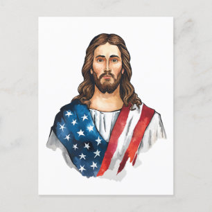Künstlerischer Jesus mit amerikanischer Flagge Postkarte