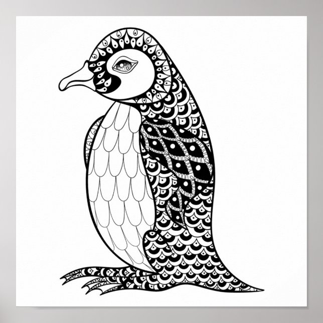 Künstlerischer König Penguin Zendoodle 2 Poster (Vorne)