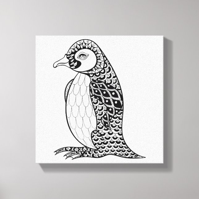 Künstlerischer König Penguin Zendoodle 6 Leinwanddruck (Vorderseite)