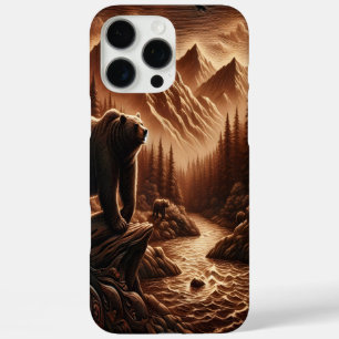 Künstlerischer Lederähnlicher Bär am Fluss iPhone 16 Pro Max Hülle