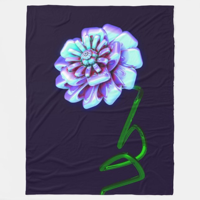 : Künstlerischer lila und blauer Blumenprint Fleec Fleecedecke (Vorderseite)