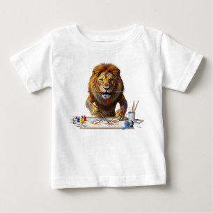 Künstlerischer Löwe, der mit farbenfrohen Spritzer Baby T-shirt
