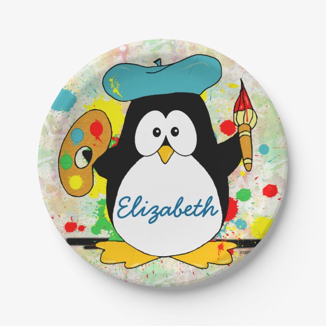Künstlerischer Pinguin-Maler personifizieren Pappteller (Vorderseite)