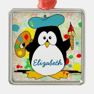 Künstlerischer Pinguin-Maler personifizieren Silbernes Ornament