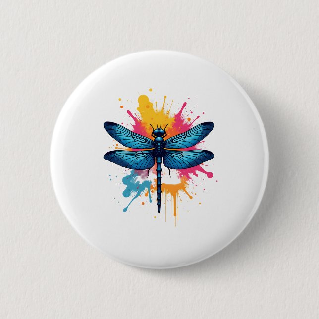 Künstlerischer Pop Malerische Drachenfliege Button (Vorderseite)