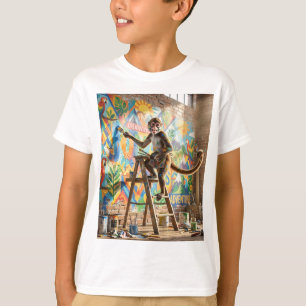 Künstlerischer Primaten-Muralist in einem modernen T-Shirt