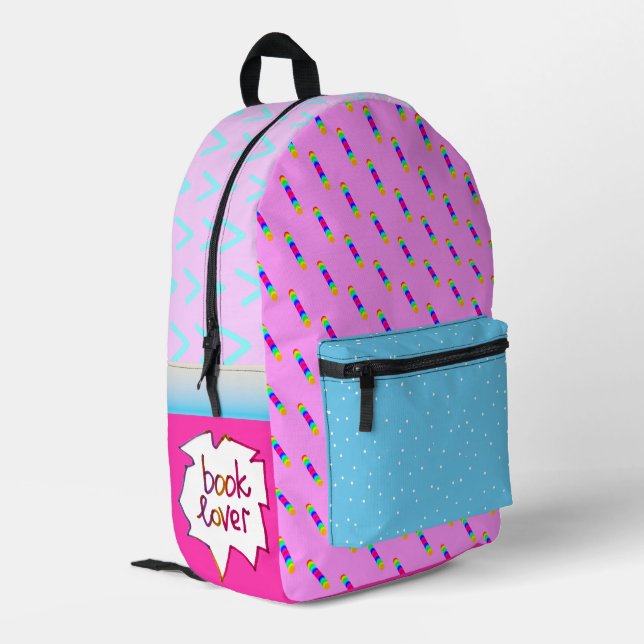 Künstlerischer Rucksack, rosa Regenbogen Bedruckter Rucksack (Rückseitige Ecke links)