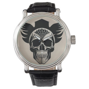 Künstlerischer Schädel mit Flügeln und abstrakter Armbanduhr