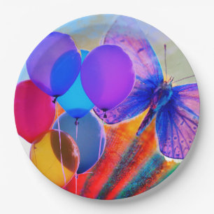 Künstlerischer Schmetterling und Balloons Pappteller