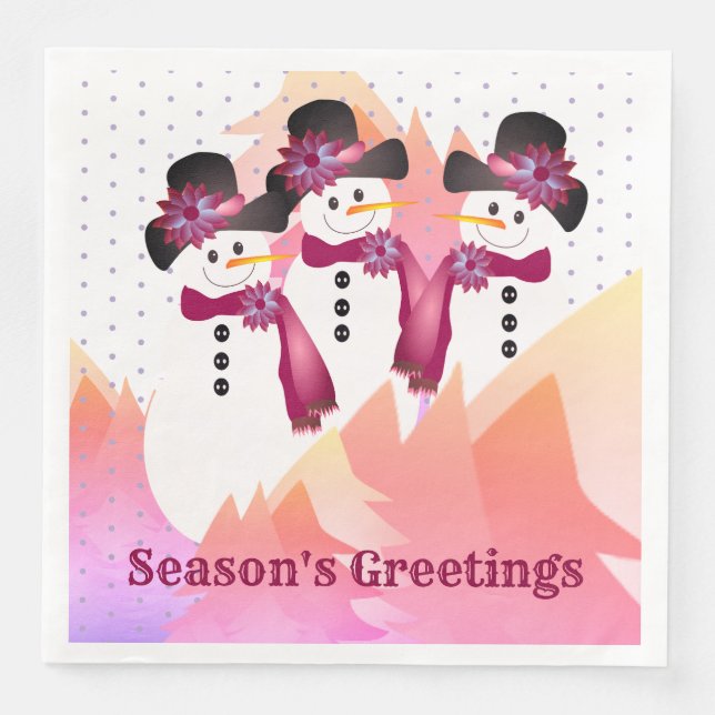 Künstlerischer Schneemann mit Rosa und Burgund Serviette (Vorderseite)