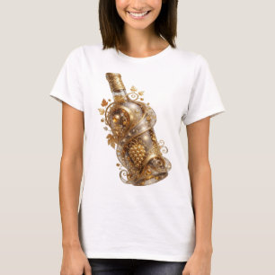 Künstlerischer Silberner GOLDENE WEINFLASCHE Druck T-Shirt