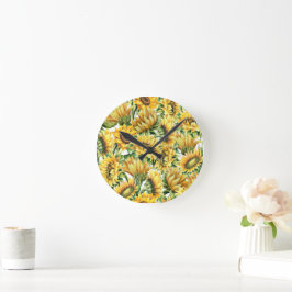 Künstlerischer Sonnenblumengarten - Vintage-Blumen Runde Wanduhr