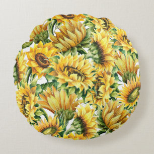 Künstlerischer Sonnenblumengarten - Vintage-Blumen Rundes Kissen