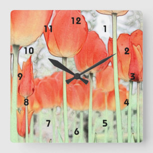 künstlerischer Stil rote Tulpenblumen. Blumengarte Quadratische Wanduhr