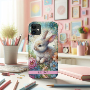Künstlerischer Wasserfarben-Hase und Blumen Fantas Case-Mate iPhone Hülle
