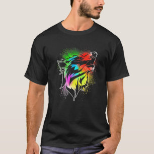 Künstlerischer Wolf im Art Splash Stil Wolf Gesich T-Shirt