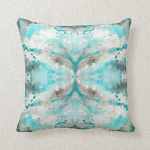 Künstlerisches aquamarines weißes graues kissen