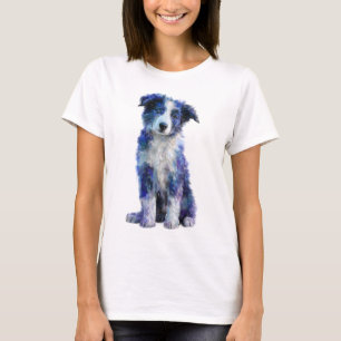 Künstlerisches Blau Border Collie Welpenporträt Fr T-Shirt