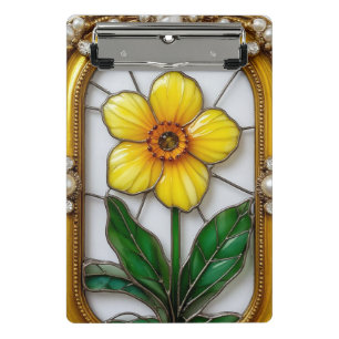 Künstlerisches Bleiglas mit lebendiger Blume Mini Klemmbrett