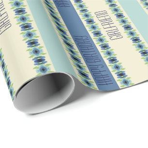 Künstlerisches Blumenmuster in Blau Geschenkpapier