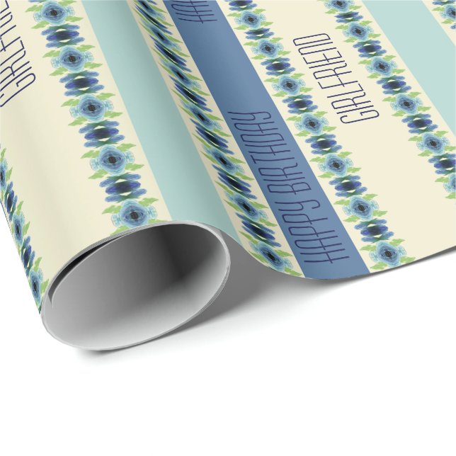 Künstlerisches Blumenmuster in Blau Geschenkpapier (Rolleneckpunkt)