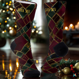 Künstlerisches Burgund und Kariertes Weihnachtsfes Socken