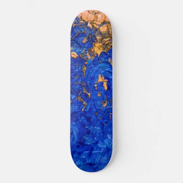 Künstlerisches Cobalt Blau Golden Yellow Acrylic M Skateboard (Vorderseite)