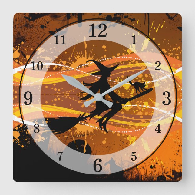 Künstlerisches, Cooles Silhouette-Halloween Quadratische Wanduhr (Vorderseite)