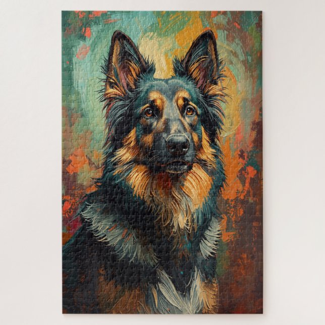 Künstlerisches deutsches Shepherd Portrait Vibrant Puzzle (Vertikal)