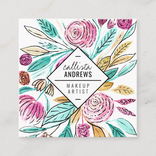 Künstlerisches elegantes rosa Aquamarines Aquarell Quadratische Visitenkarte (Vorderseite)