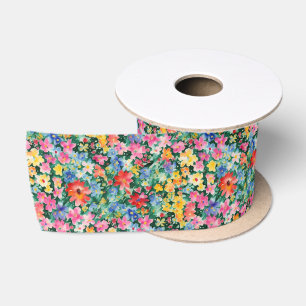 Künstlerisches farbenfrohes Wildblumen-Blumenmuste Satinband