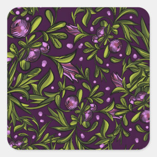 Künstlerisches florales Motiv: violette Blumen Quadratischer Aufkleber