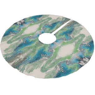 Künstlerisches Fluid-Abstrakt in Aqua und Grün Polyester Weihnachtsbaumdecke