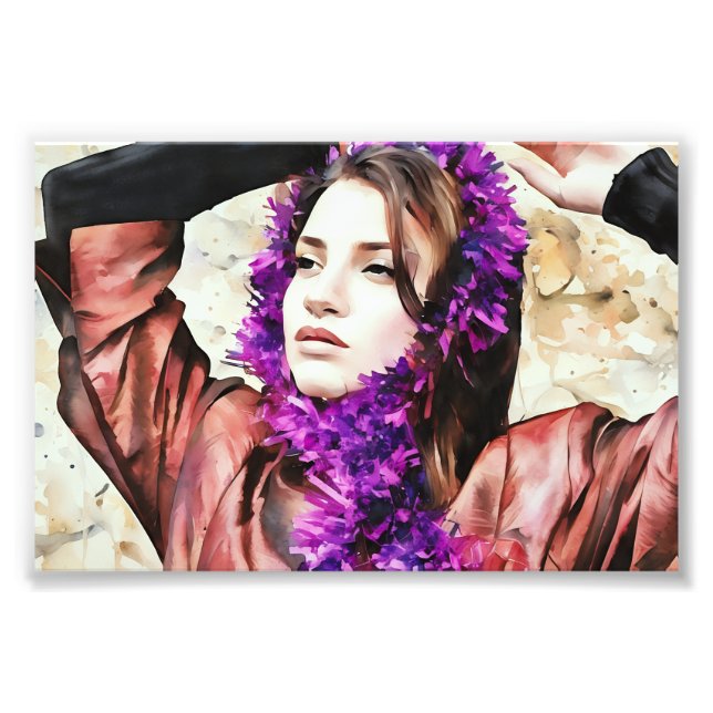 Künstlerisches Frauenportrait mit Lila Skorpturen Fotodruck (Vorne)