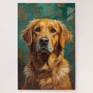 Künstlerisches Golden Dog Portrait Lebende Ölmaler Puzzle