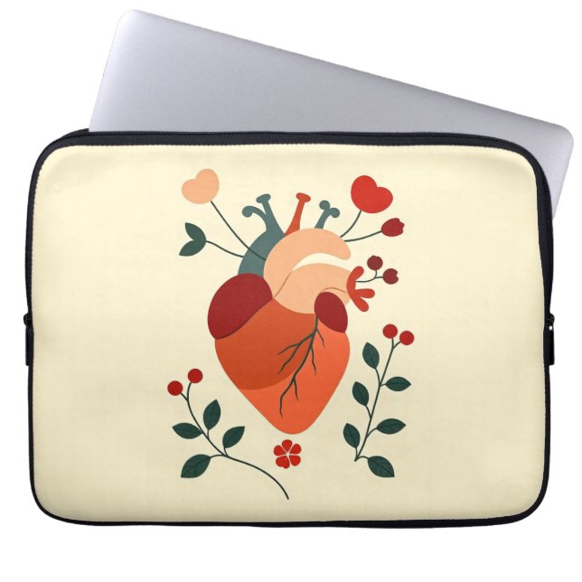Künstlerisches Herz und Blumen Laptopschutzhülle (Vorderseite)