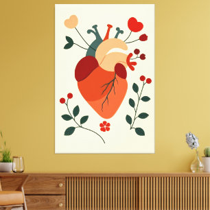 Künstlerisches Herz und Blumen Leinwanddruck