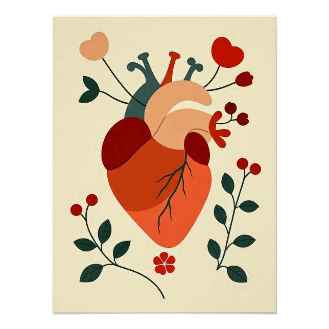 Künstlerisches Herz und Blumen Poster (Vorderseite)