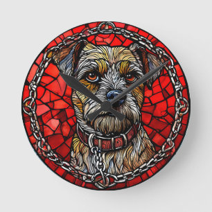 Künstlerisches Hundeportrait Glasmalerei Runde Wanduhr