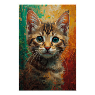 Künstlerisches Kitten Portrait - Vibrierende Ölmal Poster