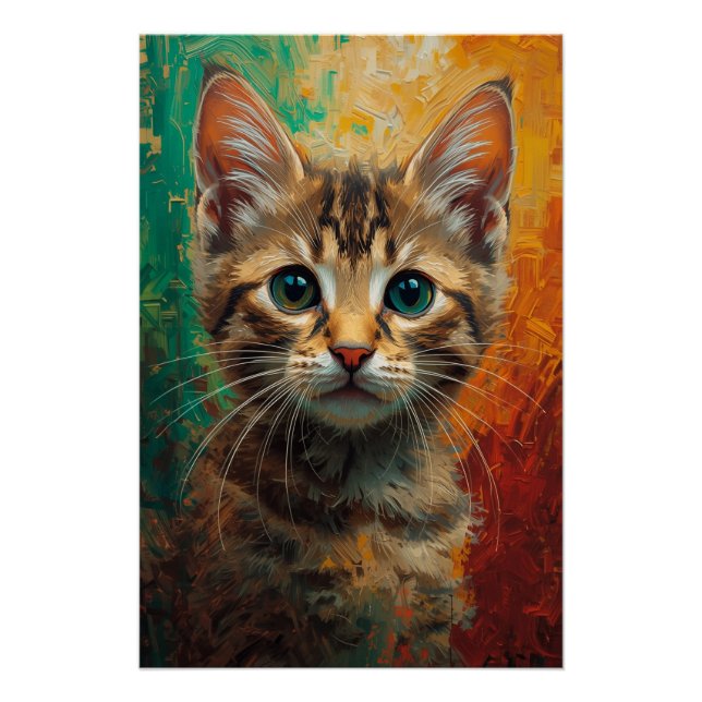 Künstlerisches Kitten Portrait - Vibrierende Ölmal Poster (Vorderseite)