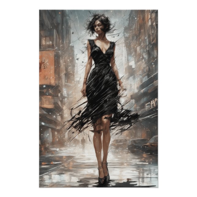 Künstlerisches Kleines Schwarzes Kleid Rendering A Poster (Vorderseite)