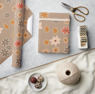 Künstlerisches Korallenrot Orange Taupe Brown Blum Geschenkpapier
