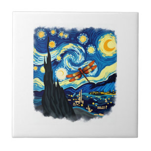 Künstlerisches Libellen-Shirt Van Gogh Sternennach Fliese