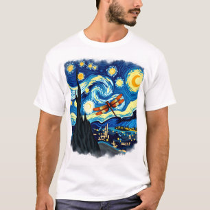 Künstlerisches Libellen-Shirt Van Gogh Sternennach T-Shirt