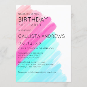 Künstlerisches Minimalistisches Rosa Aqua Einladung