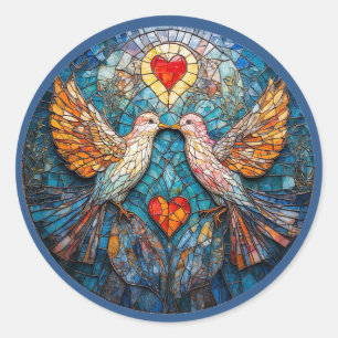 Künstlerisches Mosaik mit Vögeln und Herzen, die L Runder Aufkleber