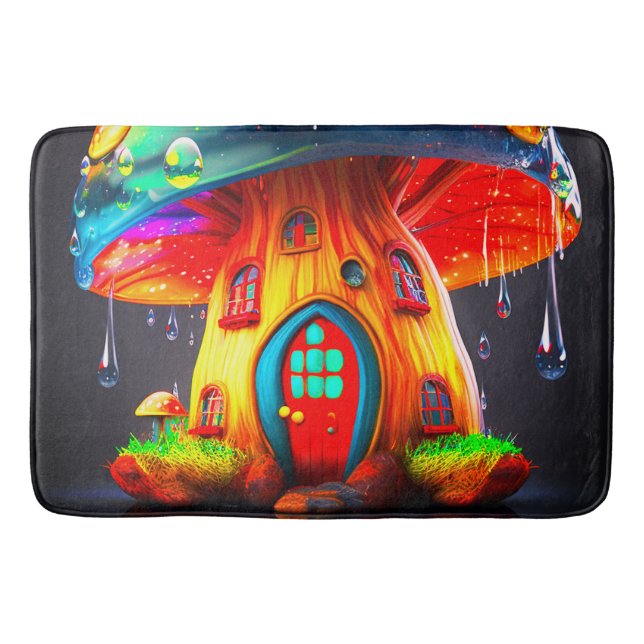Künstlerisches Mushroom House Badematte (Vorderseite)