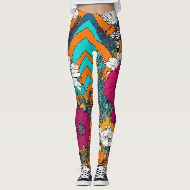 Künstlerisches Muster mit bunten Blume Leggings (Vorderseite)