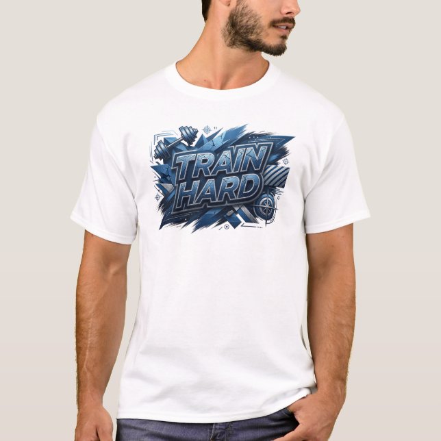 Künstlerisches Navy TRAIN HART Text Design T-Shirt (Vorderseite)